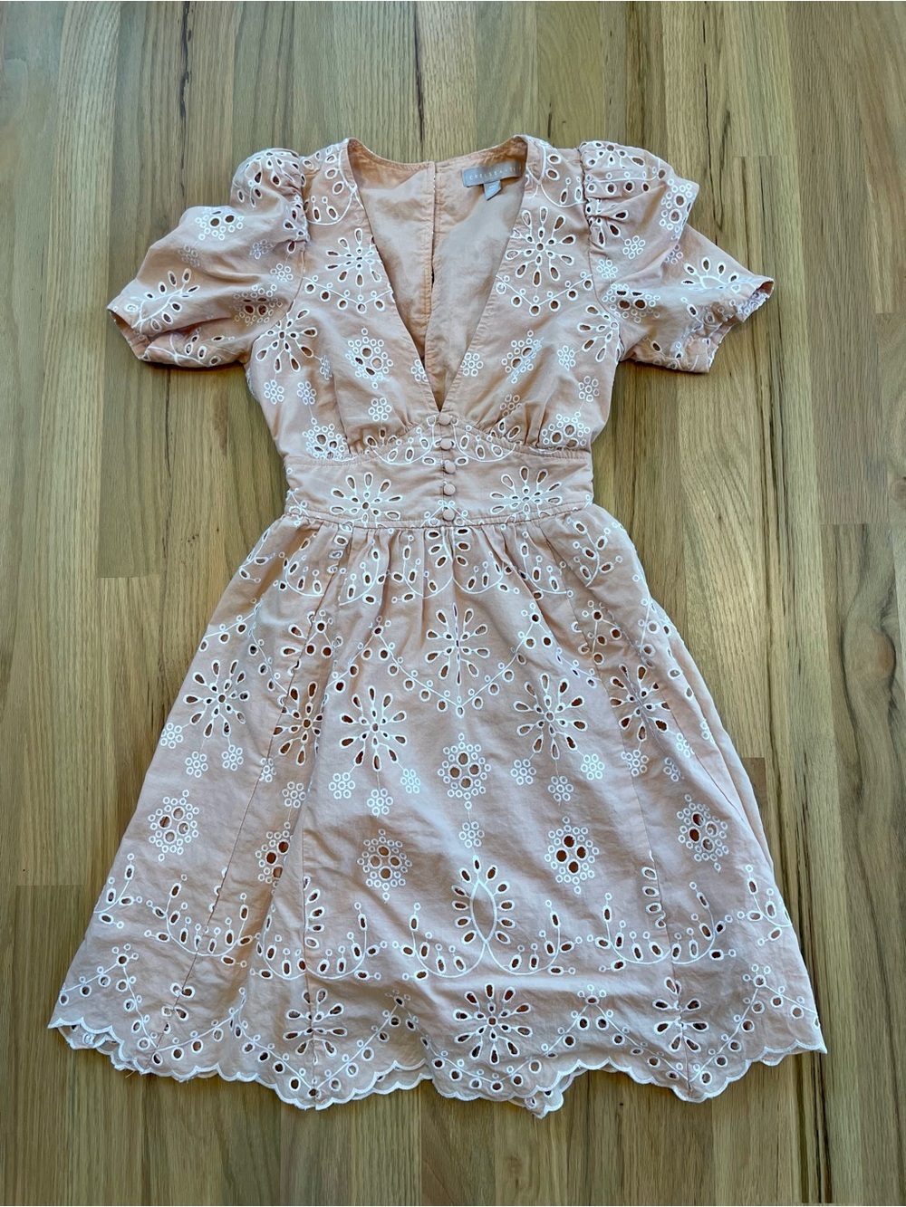 Chelsea28 Blush Eyelet Embroidered Mini Dress XXS Cottagecore Puff Sleeve